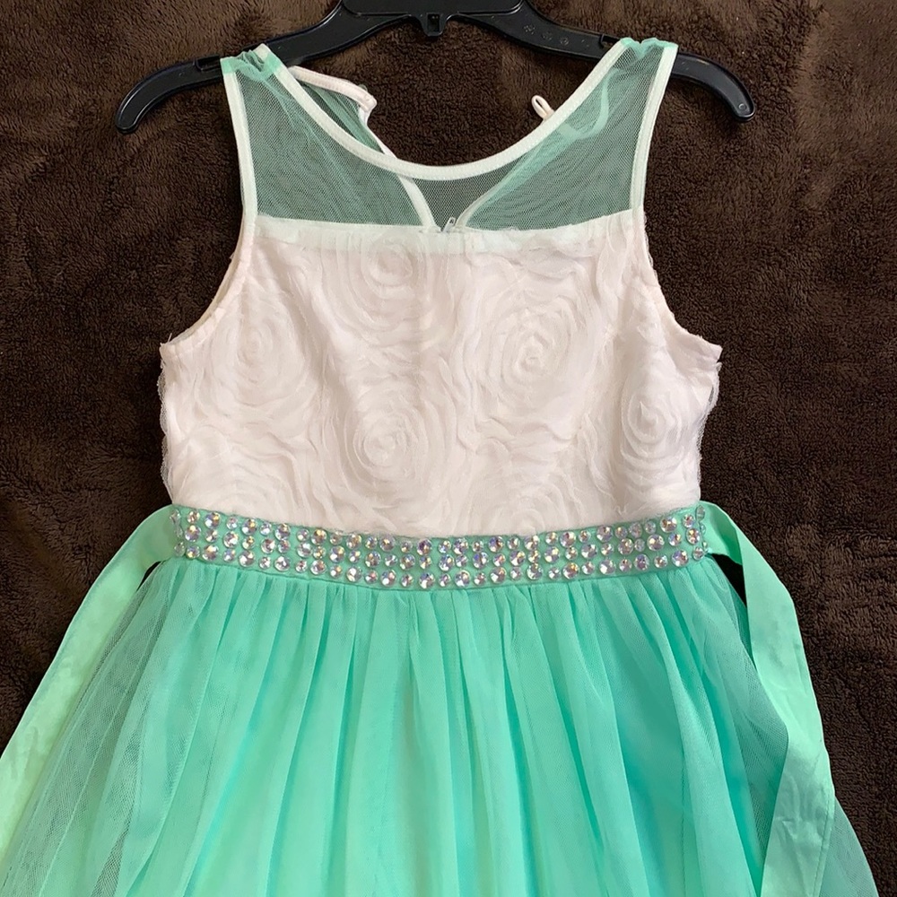 Sequin Hearts Mint Green Girls Dress